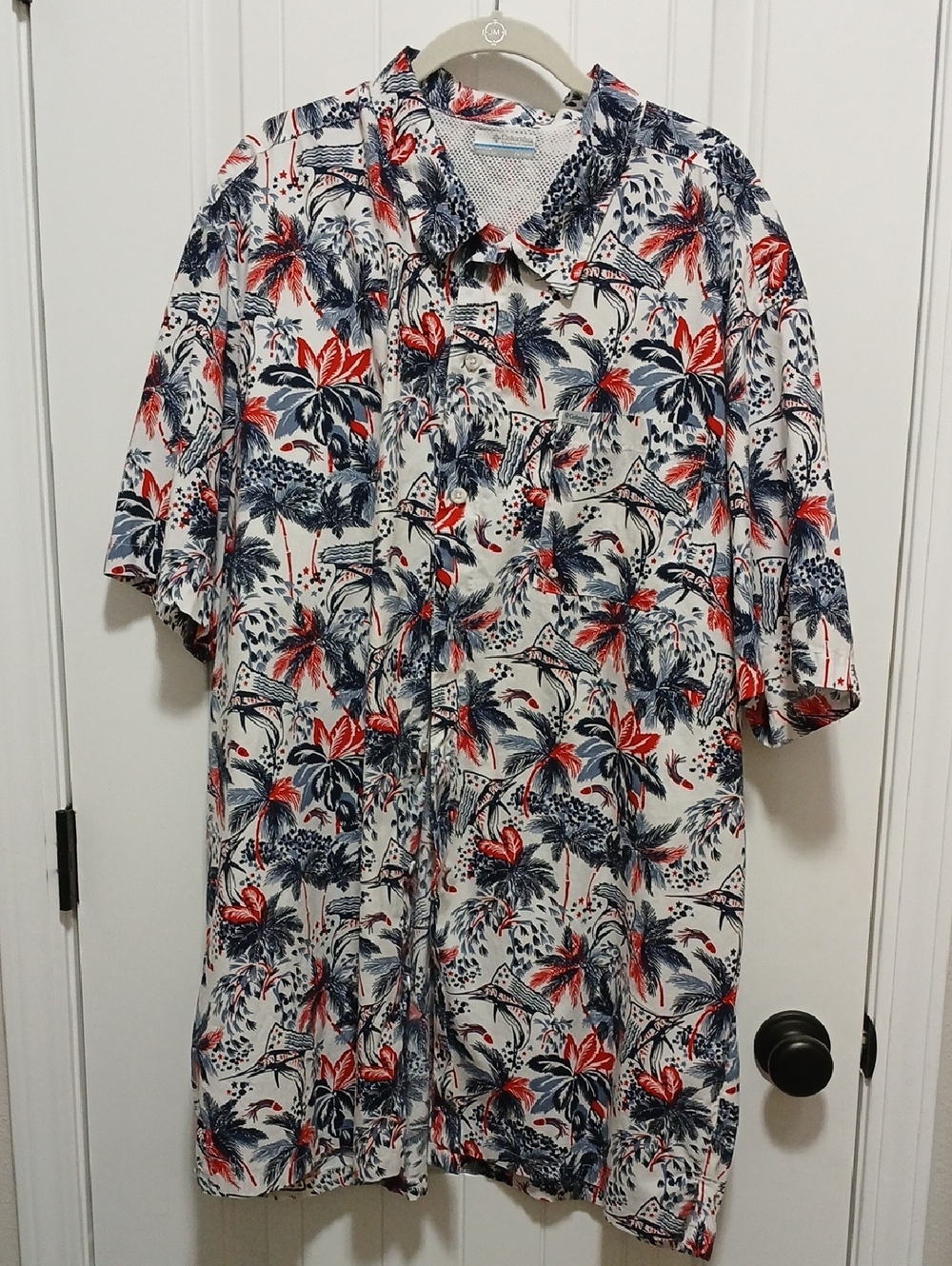 Tropical Button-Up Shirt in Red, Navy & White Sz 2XLT
